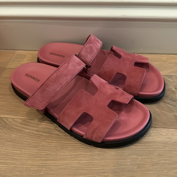 RARE Hermes Suede Chypre Sandals Rose Aphrodite Pink Size 40 - Picture 2 of 11